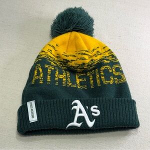 Oakland Athletics A’s Green Yellow Pom Pom Knit Beanie Hat MLB American League